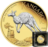 2 Unzen Silbermünze Australien Känguru 2024 teilvergoldet