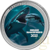 1 Unze Silbermünze Prehistoric Life II - Megalodon 2025 coloriert