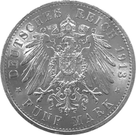 5 Mark Silbermünze Baden Friedrich II. 1908-1913 J.40