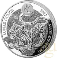 1 Unze Silbermünze Ruanda Lunar Tiger 2022 - polierte Platte