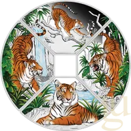4x 1 Unze Silbermünze Australien Lunar III Tiger 2022 Quadrant Four-Coin-Set coloriert - Proof