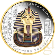 2 Unzen Silbermünze Tutankhamun Discovery 100 Year Anniversary proof - teilvergoldet - coloriert
