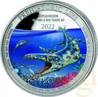 1 Unze Silbermünze Prehistoric Life - Liopleurodon 2022 coloriert