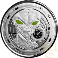1 Unze Silbermünze Afrika Ghana Alien 2022 - Coloriert