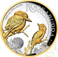 2 Unzen Silbermünze Australien Kookaburra 2023 teilvergoldet - polierte Platte