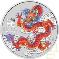 1 Unze Silbermünze Australien Lunar III Drache 2024 rot coloriert