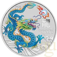 1/2 Unze Silbermünze Australien Lunar III Drache 2024 - türkis coloriert