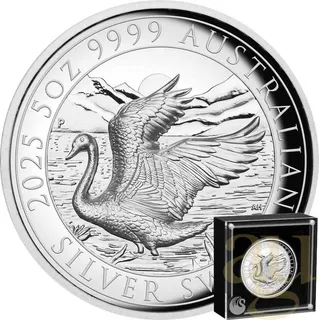 5 Unzen Silbermünze Australien Schwan 2025 - High Relief - polierte Platte