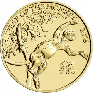 1 Unze Goldmünze Lunar UK Affe 2016