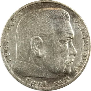 5 Reichsmark Silbermünze Hindenburg mit HK