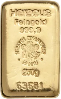 250 Gramm Goldbarren Heraeus