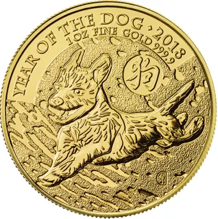 1 Unze Goldmünze Lunar UK Hund 2018