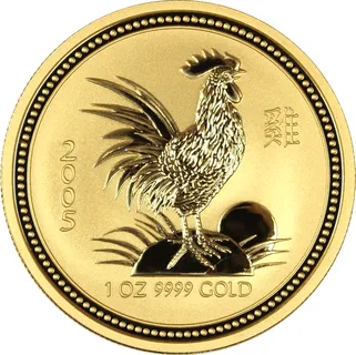 2 Unzen Goldmünze Australien Lunar I Hahn 2005