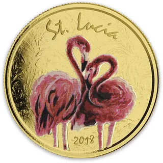 1 Unze Goldmünze EC8 St. Lucia - Flamingo 2018 coloriert