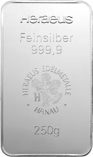 250 Gramm Silberbarren Heraeus geprägt