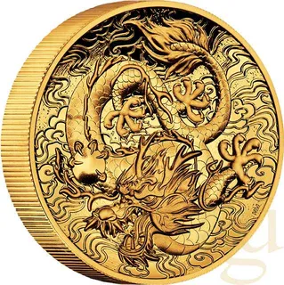 2 Unzen Goldmünze Australien Drache 2021 - High Relief - polierte Platte