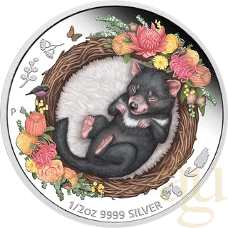 1/2 Unze Silbermünze Australien Dreaming Down Under - Tasmanian Devil 2021 - proof color