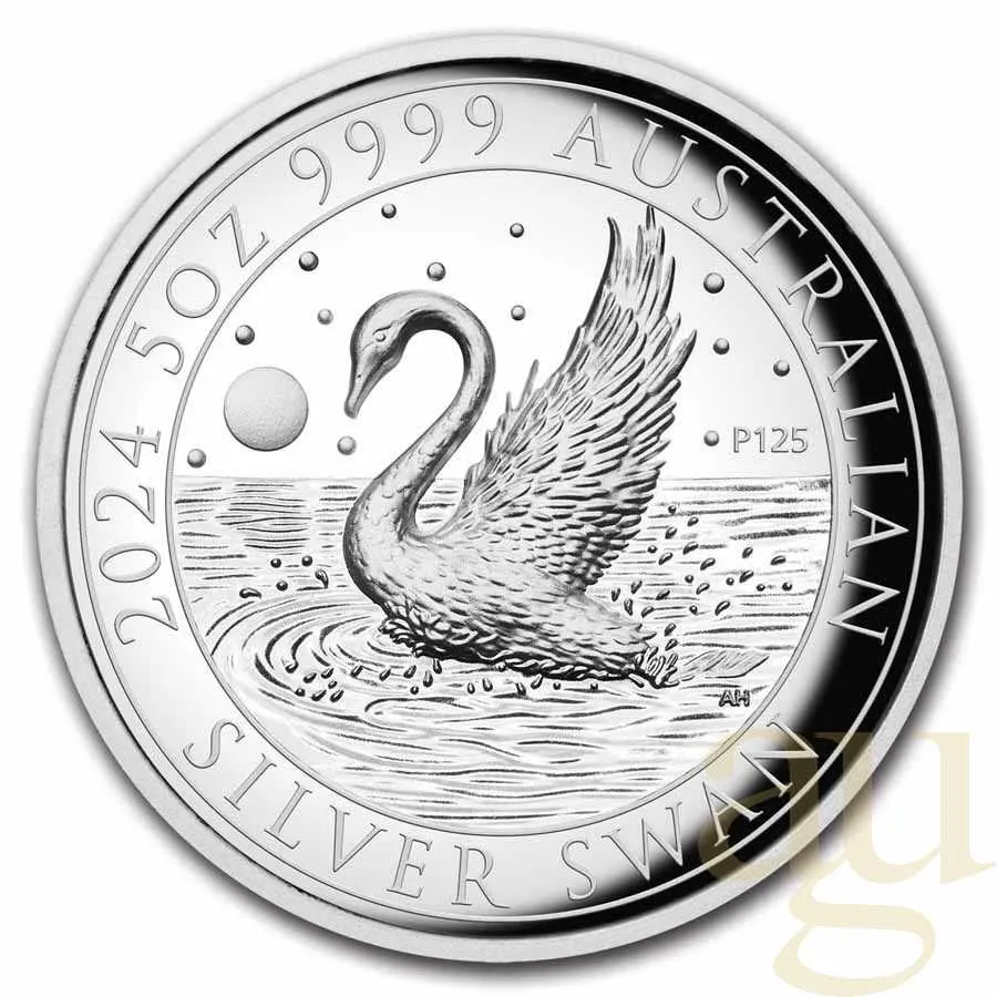 5 Unzen Silbermünze Australien Schwan 2024 - High Relief - polierte Platte