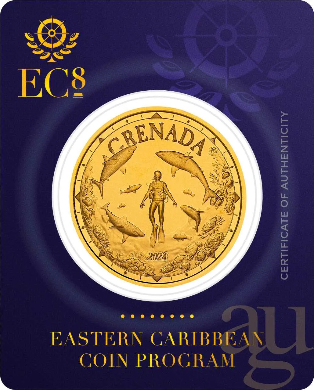 1 Unze Goldmünze EC8 Grenada - Shark Diver 2024