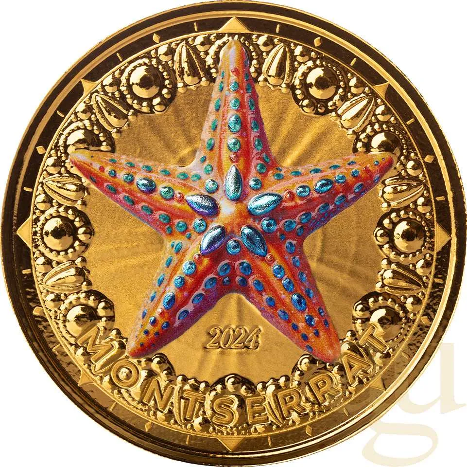 1 Unze Goldmünze EC8 Montserrat - Starfish 2024 - coloriert