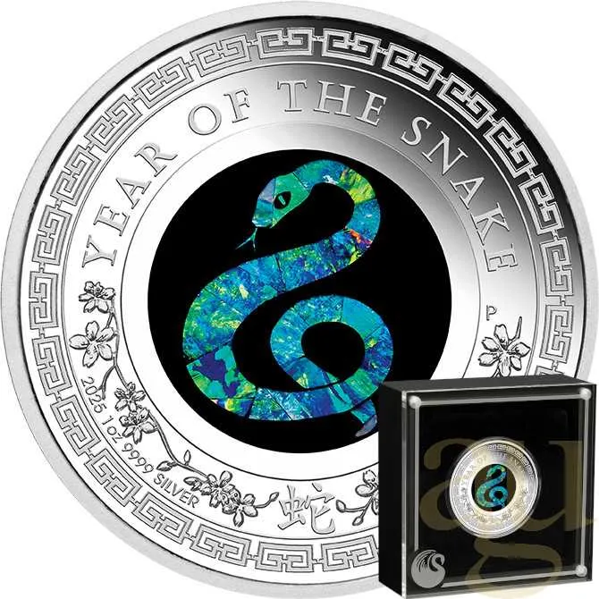1 Unze Silbermünze Australien Lunar III Opal Schlange 2025 - polierte platte
