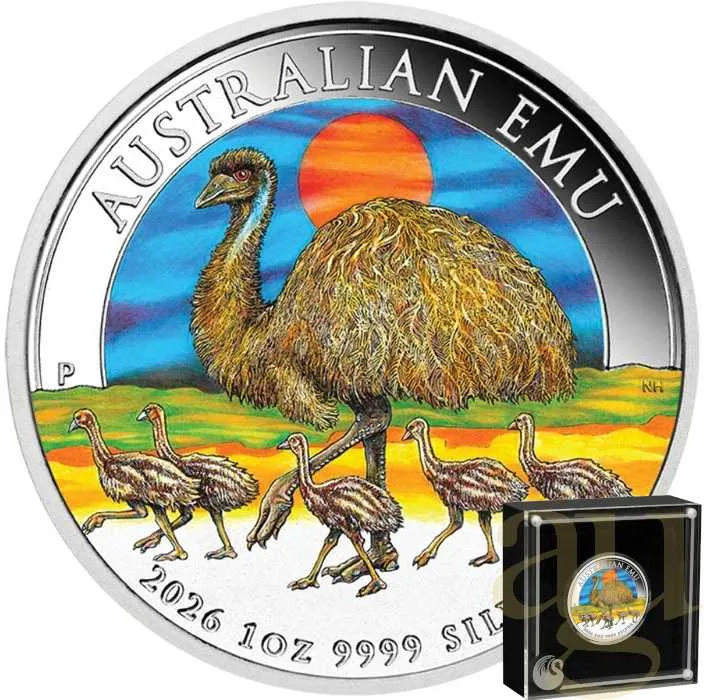 1 Unze Silbermünze Australien Emu 2026 - coloriert