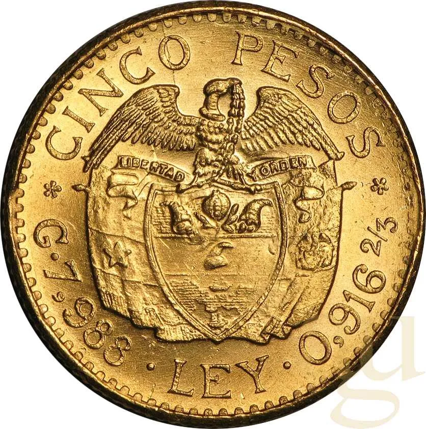 5 Pesos Goldmünze Kolumbien