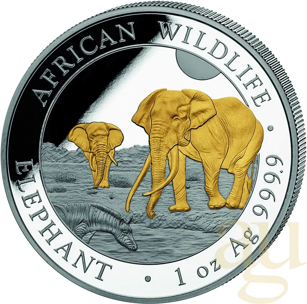 1 Unze Silbermünze Somalia Elefant 2026 - teilvergoldet