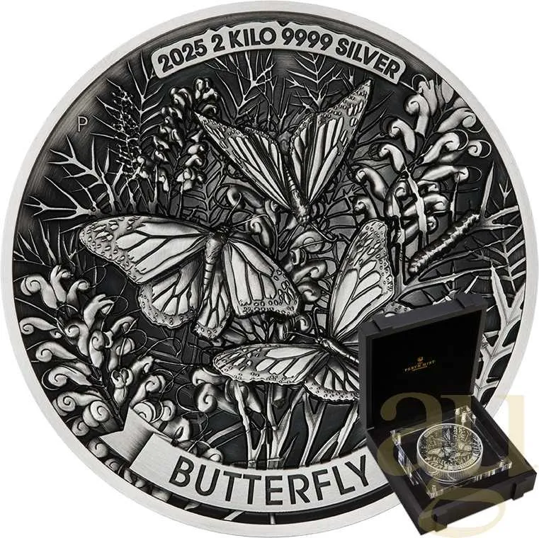 2 Kilogramm Silbermünze Australien Butterfly 2025 - Antik Finish - High Relief