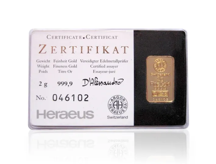2 Gramm Goldbarren Kinebar (schwarze Karte)