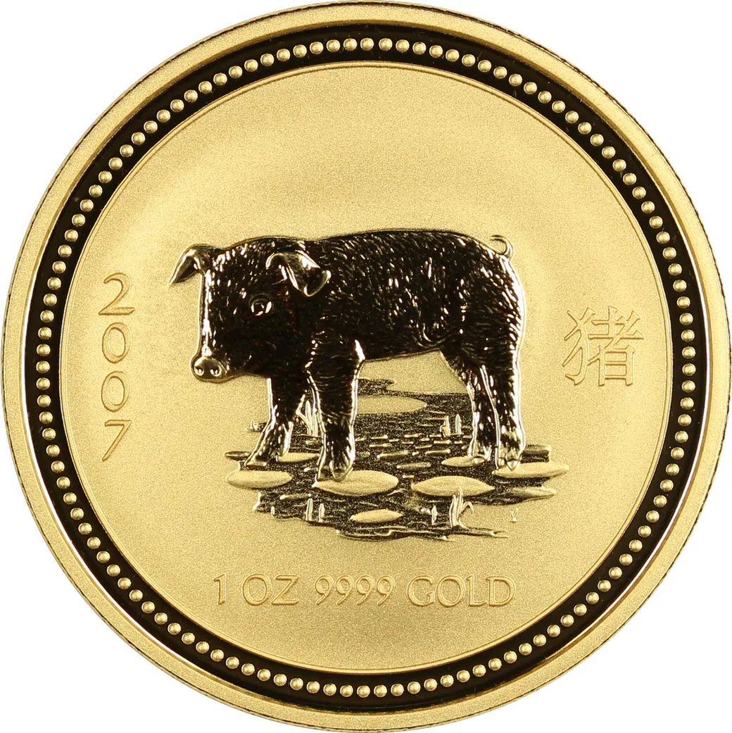 2 Unzen Goldmünze Australien Lunar I Schwein 2007