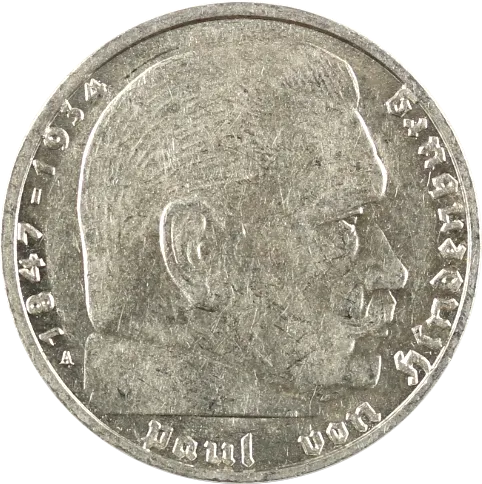 2 Reichsmark Silbermünze Hindenburg mit HK