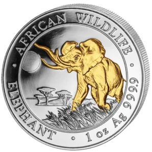 1 Unze Silbermünze Somalia Elefant 2016 teilvergoldet