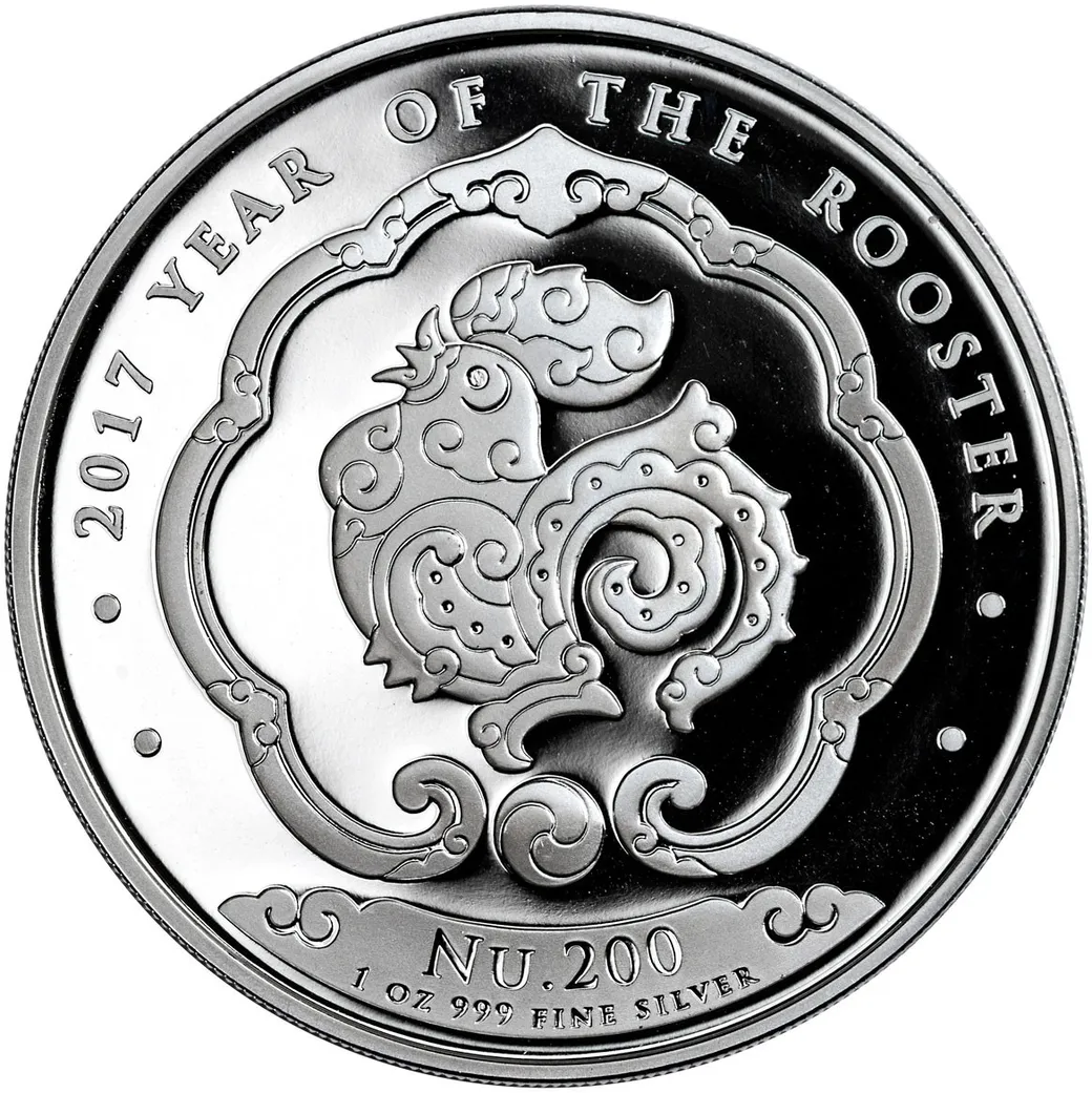 1 Unze Silbermünze Kingdom of Bhutan Lunar Hahn 2017