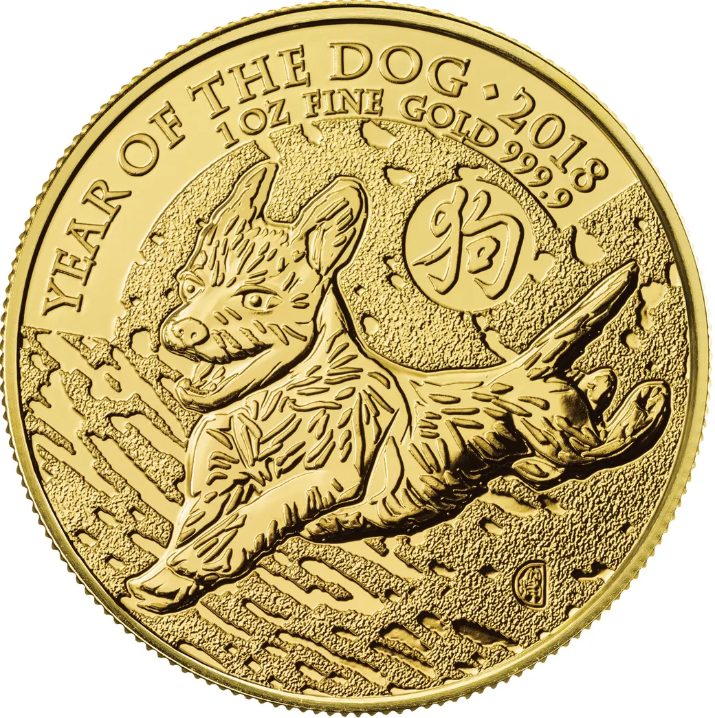 1 Unze Goldmünze Lunar UK Hund 2018