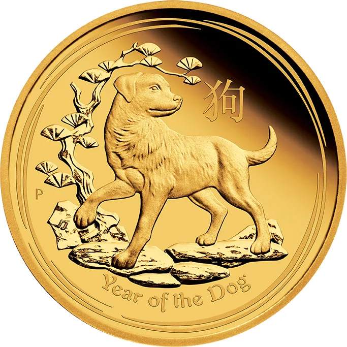 1 Unze Goldmünze Australien Lunar II Hund 2018 - polierte Platte