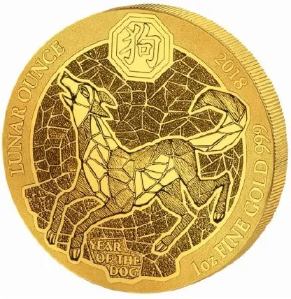 1 Unze Goldmünze Ruanda Lunar Hund 2018