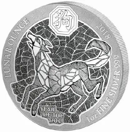 1 Unze Silbermünze Ruanda Lunar Hund 2018
