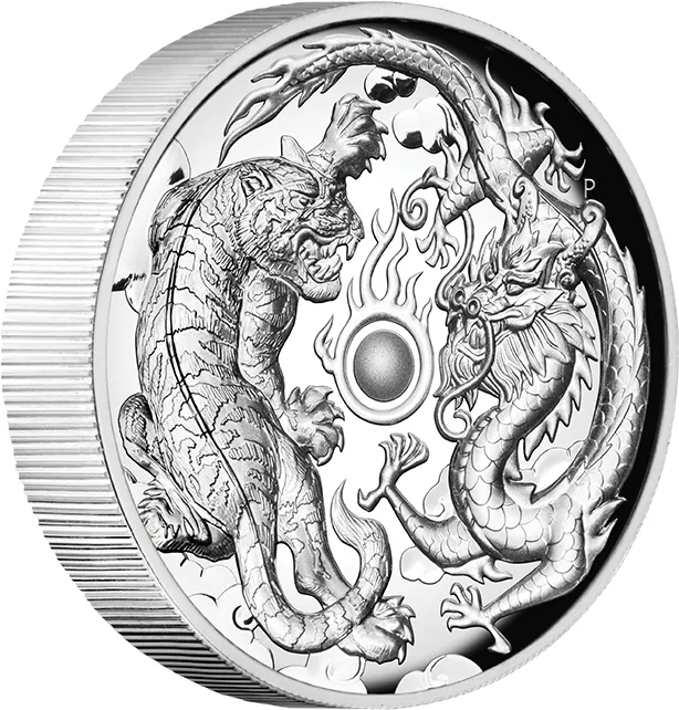 2 Unzen Silbermünze Australien Drache & Tiger 2018 - High Relief - polierte Platte