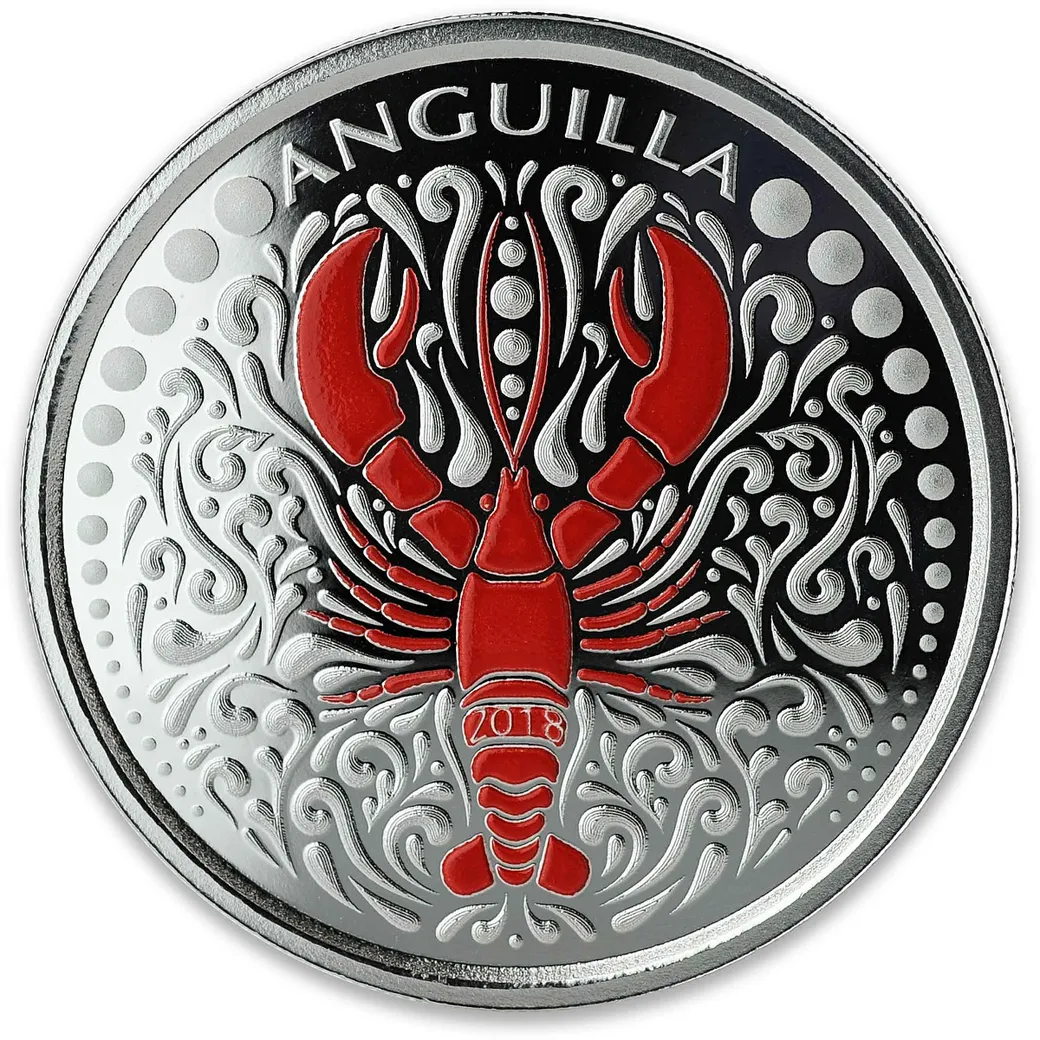 1 Unze Silbermünze EC8 Anguilla - Lobster 2018 - coloriert