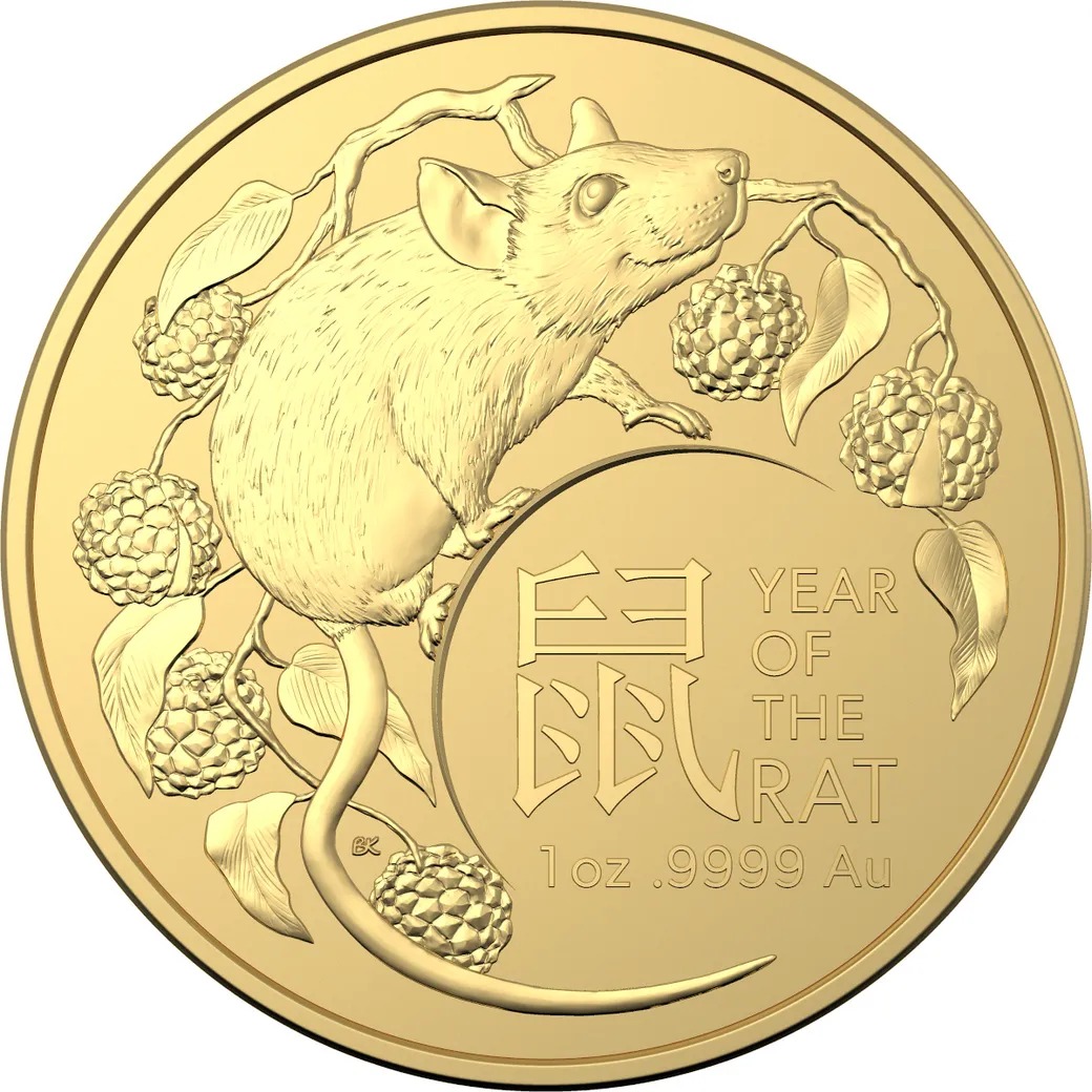 1 Unze Goldmünze Australien RAM Lunar Ratte 2020