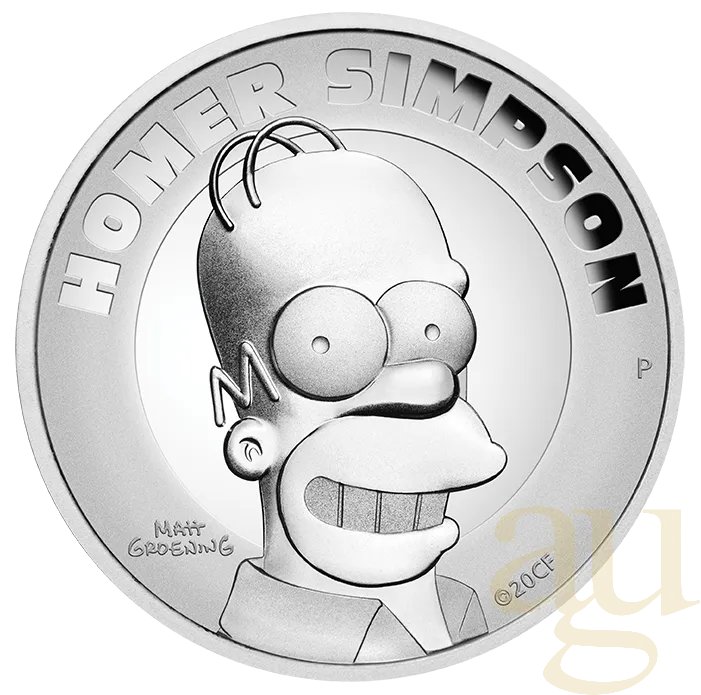 2 Unzen Silbermünze Tuvalu The Simpsons - Homer Simpson 2021 - polierte Platte - High Relief