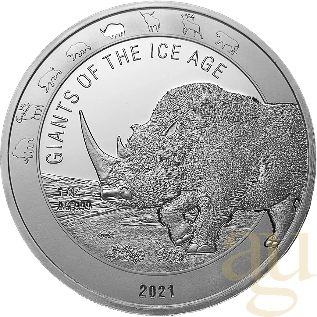 1 Unze Silbermünze Giganten der Eiszeit - Wollnashorn 2021