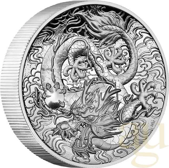 2 Unzen Silbermünze Australien Drache 2021 - High Relief - polierte Platte