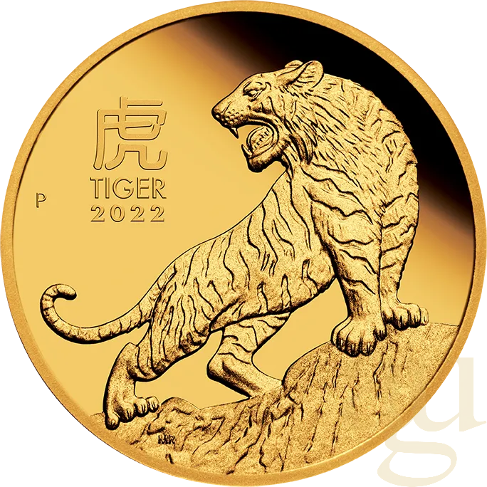 1/10 Unze Goldmünze Australien Lunar III Tiger 2022 - polierte Platte