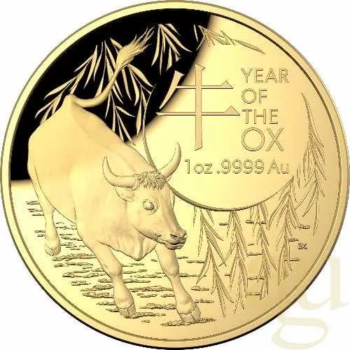 1 Unze Goldmünze Australien RAM Lunar Ochse 2021 - polierte Platte