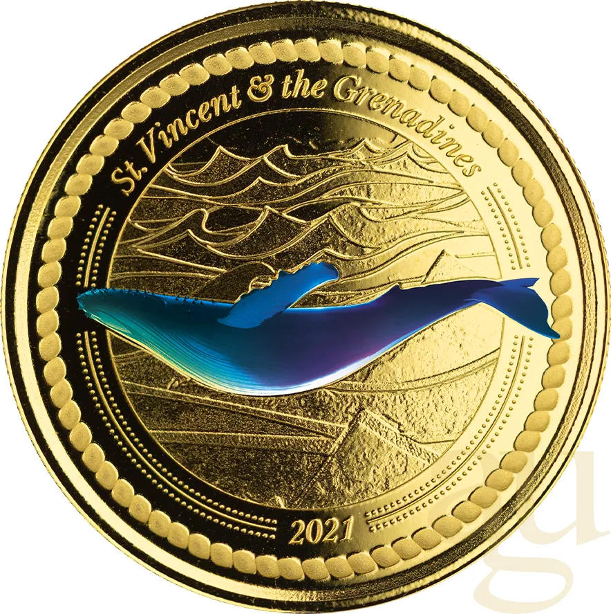 1 Unze Goldmünze EC8 St. Vincent & The Grenadines - Humpback Whale 2021 - coloriert