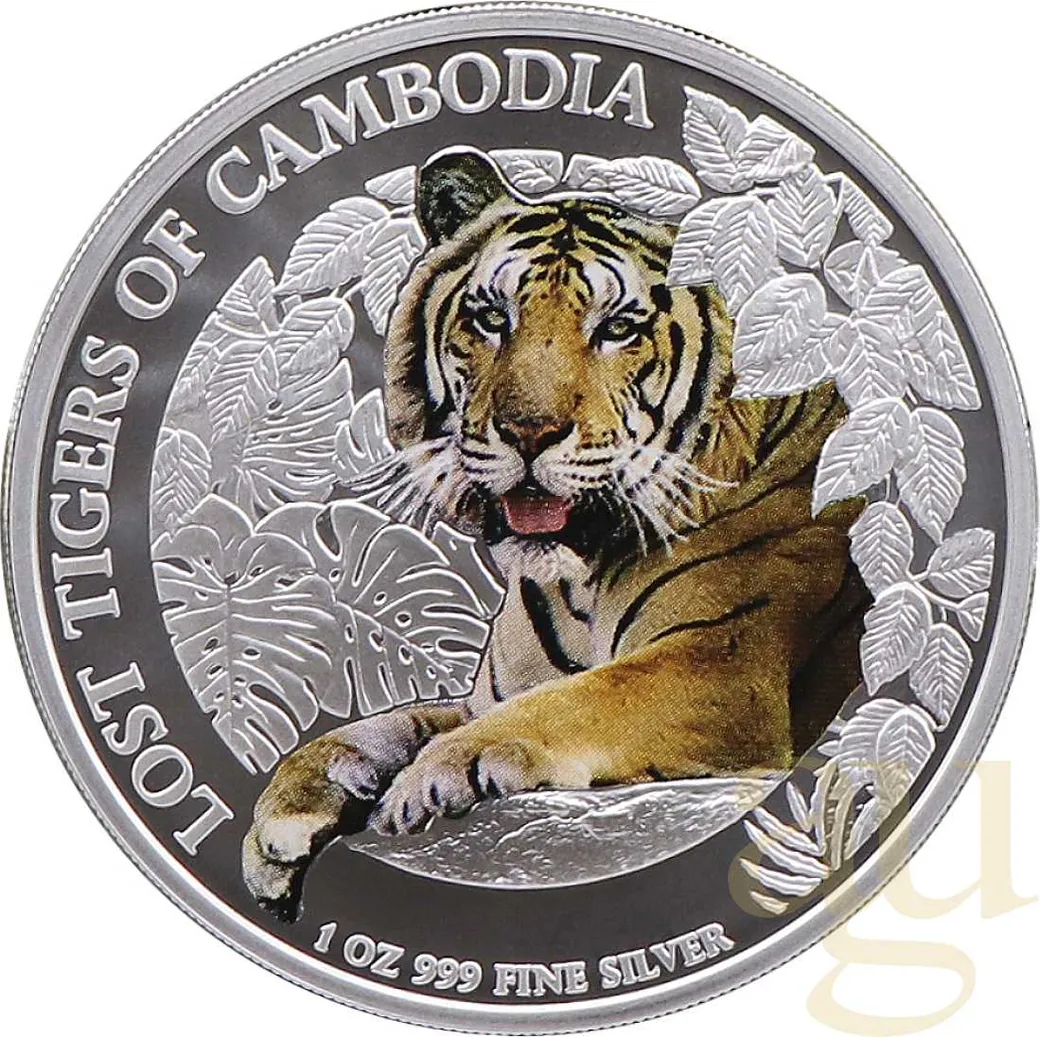 1 Unze Silbermünze Kambodscha Lost Tigers 2023 - coloriert