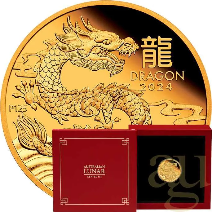 1/10 Unze Goldmünze Australien Lunar III Drache 2024 - polierte Platte