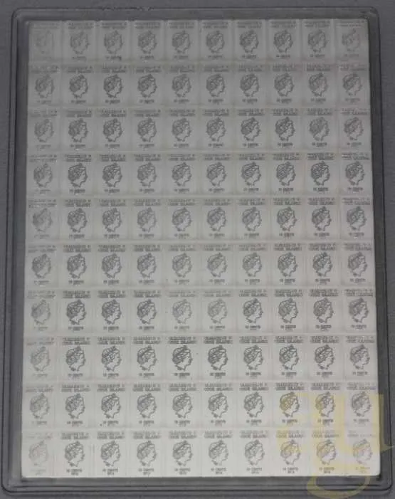 100 x 1g Silber Cook Islands Combibarren - Münz-Silbertafel Tafelbarren